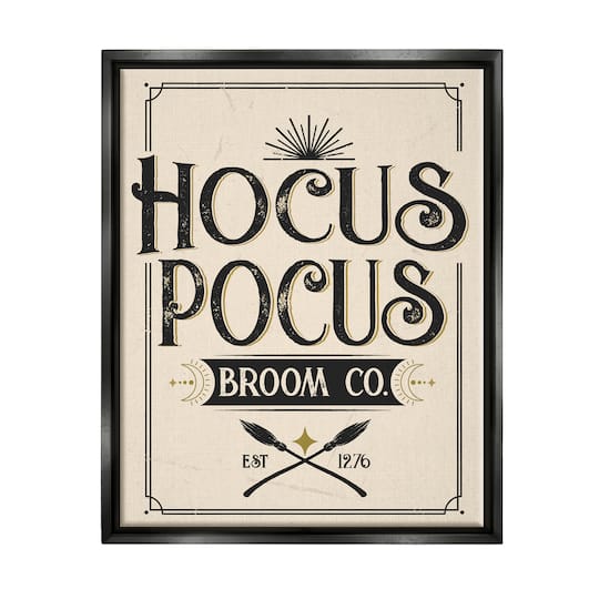 Stupell Industries Vintage Hocus Pocus Broom Sign Framed Floater Canvas Wall Art